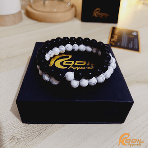 2 Pcs Couple Distance Relationship Bracelets Black Matte Agate & White How lite Energy™