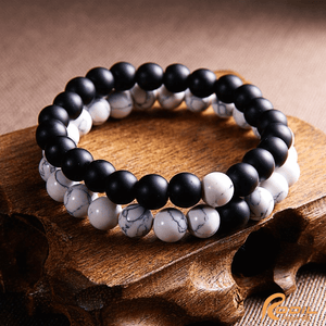 2 Pcs Couple Distance Relationship Bracelets Black Matte Agate & White How lite Energy™